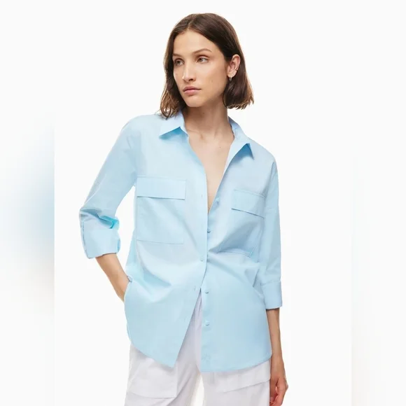 Babaton Aritzia POPLIN UTILITY SHIRT Black Women Size Small 100% Cotton - Picture 2 of 13